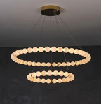 2-tier alabaster ring chandelier with stacked globe halos and a gold canopy - L&B