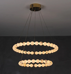 2-tier alabaster globe ring chandelier with a gold canopy for the modern entry - L&B
