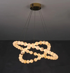 2-tier alabaster globe ring chandelier with a gold canopy and sculptural overlapping rings - L&B