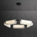 Modern alabaster bar ring chandelier with a black frame and rectangular stone shades - L&B