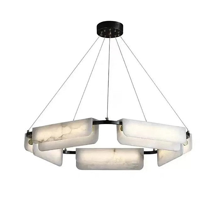 Modern alabaster black ring chandelier with rectangular stone bars for dining room and living room - L&B
