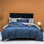 Front view of slate blue and silver gray reversible duvet cover set, NESLLA BLUE GREY – L&B