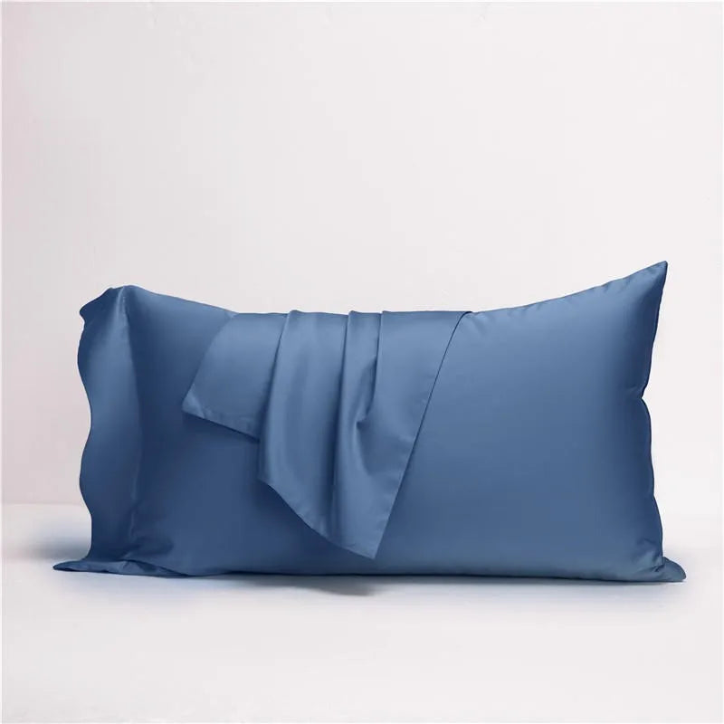 Slate blue Egyptian cotton pillow shams displayed with matching accent pillow, NESLLA BLUE GREY – L&B