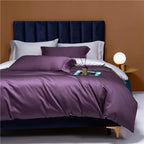 Purple duvet cover set with layered gray Egyptian cotton pillows and a smooth modern finish – NESLLA PURPLE GREY – L&B
