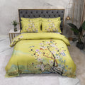 Yellow floral duvet cover set with a watercolor blossoming tree and colorful botanical details – L&B