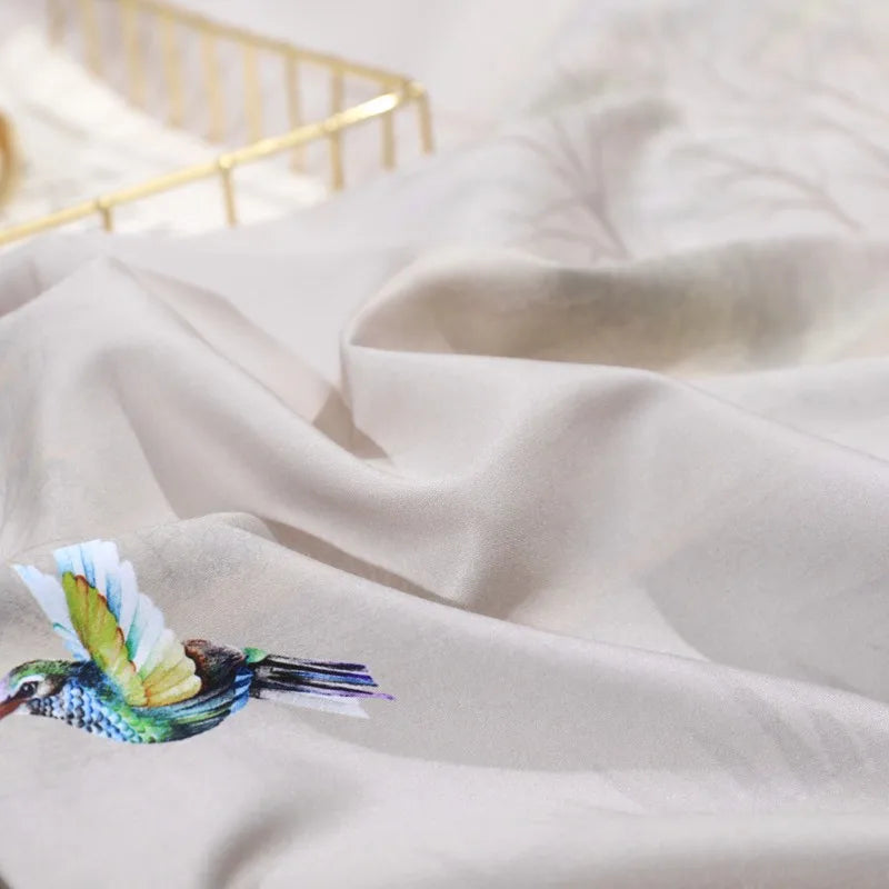 Close-up of smooth beige 600TC Egyptian cotton fabric with a softly flowing drape – L&B