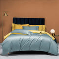 Sky blue and yellow reversible duvet cover set in 800TC Egyptian cotton for modern bedrooms – NESLLA SKY-BLUE YELLOW – L&B