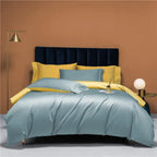 Sky blue and yellow reversible duvet cover set in 800TC Egyptian cotton for modern bedrooms – NESLLA SKY-BLUE YELLOW – L&B