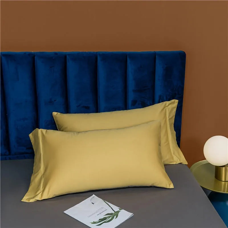 Yellow and gray reversible bedding with coordinating Egyptian cotton pillows and a smooth modern finish – NESLLA YELLOW GREY – L&B