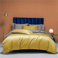 Golden yellow and gray reversible duvet cover set in 800TC Egyptian cotton for modern bedrooms – NESLLA YELLOW GREY – L&B
