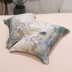 Chinoiserie pillow sham featuring a soft watercolor landscape and flowering botanical branches – L&B