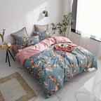 Angled bedroom view of the LIVELIC dusty blue tropical parrot duvet cover set – L&B