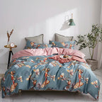 Dusty blue tropical parrot duvet cover set with blush pink bedding and botanical branches – L&B