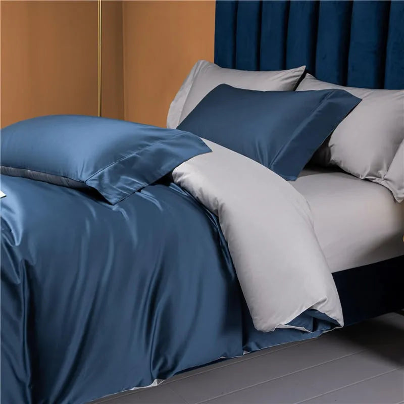 800TC Egyptian cotton slate blue bedding with silver gray pillows, NESLLA BLUE GREY – L&B