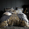 Pewter gray and gold baroque embroidered duvet cover set in 1000TC Egyptian cotton – L&B