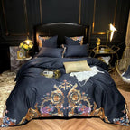 Black and gold floral embroidered duvet cover set in 600TC Egyptian cotton – L&B