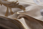 Silk and Egyptian cotton bedding close-up with sculpted gold trim and embroidery, SPECTO – L&B