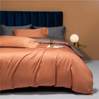 Terracotta and brown reversible duvet cover set in 100% Egyptian cotton for modern bedrooms – NESLLA ORANGE BROWN – L&B