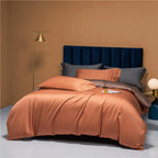 Terracotta bedding set styled with a smooth Egyptian cotton duvet cover and deep brown pillow shams – NESLLA ORANGE BROWN – L&B