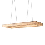 Rectangular alabaster linear chandelier with a gold canopy isolated on a white background