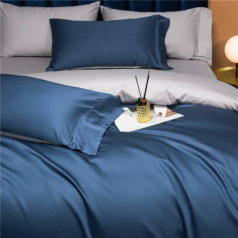 Slate blue duvet cover with silver gray reverse and matching pillow shams, NESLLA BLUE GREY – L&B