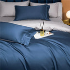 Slate blue duvet cover with silver gray reverse and matching pillow shams, NESLLA BLUE GREY – L&B