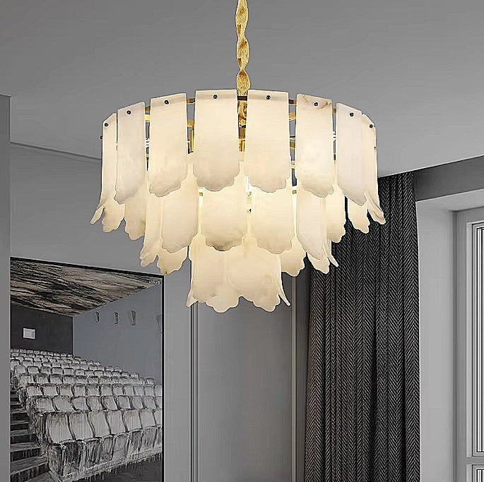 Modern alabaster tiered chandelier for a foyer or dining room in a modern interior - L&B