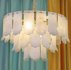 Statement 3-tier alabaster chandelier with sculptural stone panels and warm lighting - L&B