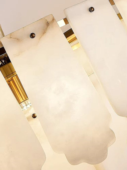 Close-up of natural alabaster panels on a luxury 3-tier chandelier - L&B