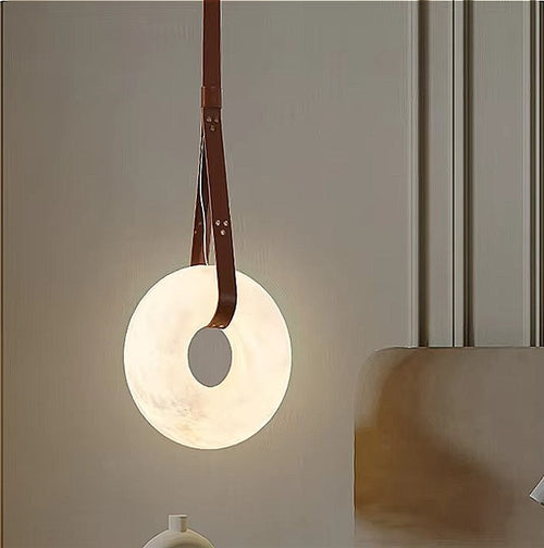 Alabaster ring pendant light for bedroom and bedside lighting with a warm natural stone glow - L&B