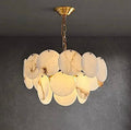 Modern alabaster disc chandelier with layered natural stone panels and a brass chain - L&B
