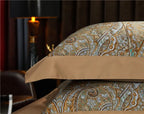 Gold and pale blue Egyptian cotton duvet cover with a contrasting solid reverse, ZLIKAN – L&B