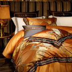 Orange and gold baroque bedding with a lustrous satin duvet and structured dark braided borders – ROYAL H. ORANGE – L&B