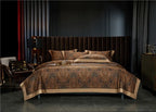 Brown paisley duvet cover set with matching shams in an elegant black bedroom, ZUVRIC – L&B