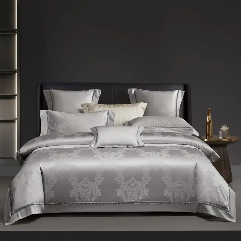 Silver gray damask duvet cover set for quiet luxury bedroom – L&B