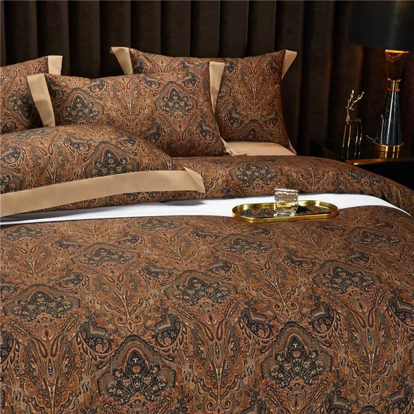 Brown ornamental paisley duvet cover with matching pillow shams, ZUVRIC – L&B