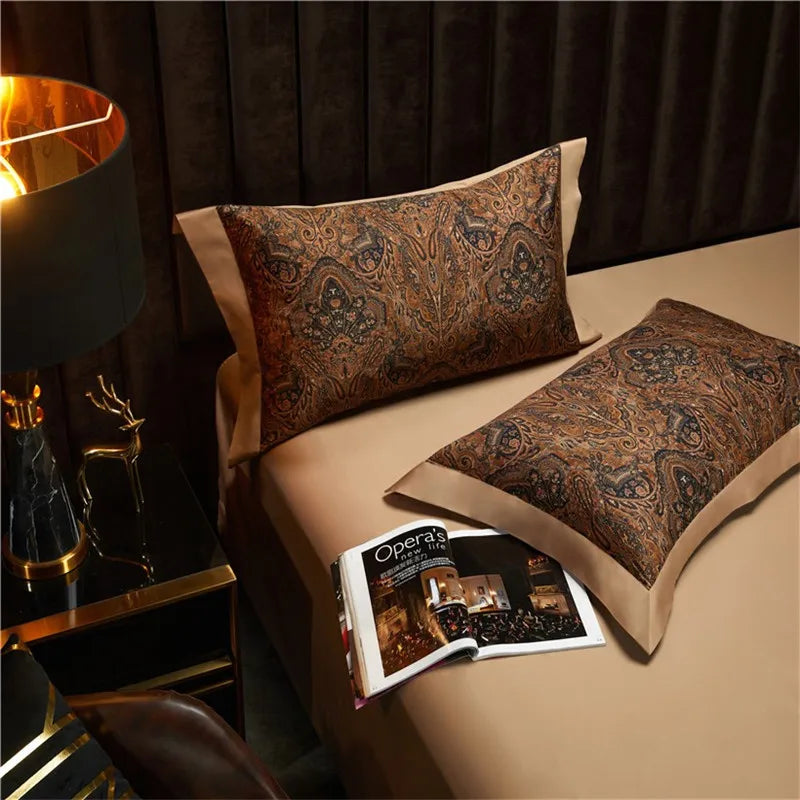 Brown paisley accent pillow and matching Egyptian cotton pillow sham, ZUVRIC – L&B