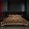 Brown paisley duvet cover set in 1000TC Egyptian cotton styled in a dark luxury bedroom – L&B