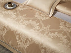 Gold jacquard duvet cover with an ornate damask pattern and lustrous Egyptian cotton satin finish - L&B