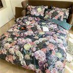Black multicolor floral duvet cover set with dense garden blooms and coordinating shams, FLOWER GARDEN – L&B