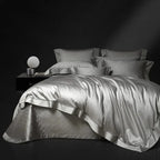 Pewter gray geometric jacquard bedding with sculptural contour linework, LUSTRA PEWTER – L&B