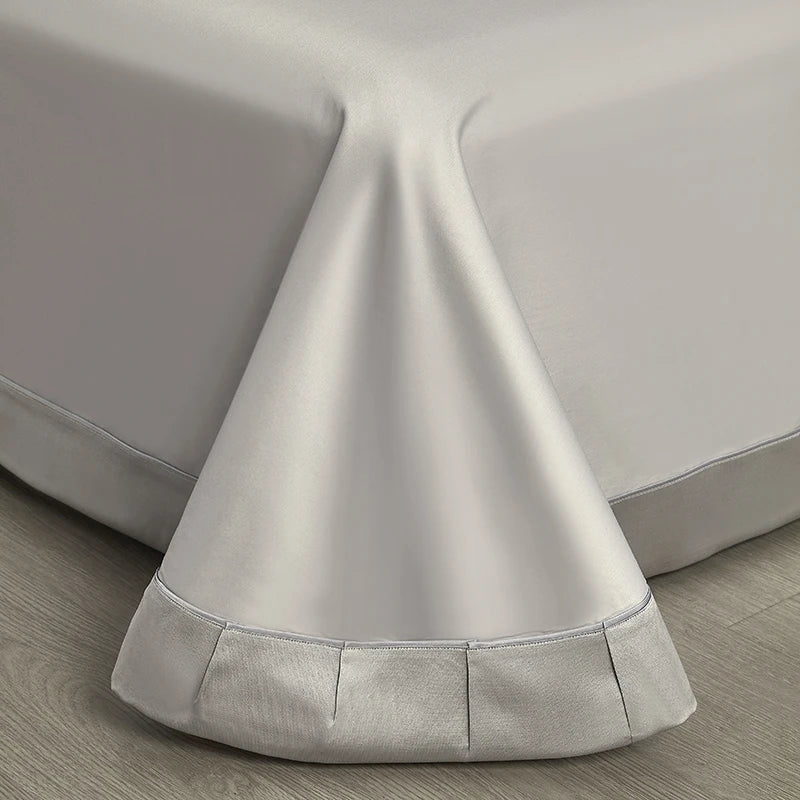 Silver gray flat sheet with a tailored jacquard border and elegant satin drape, SILVIORA – L&B