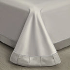 Silver gray flat sheet with a tailored jacquard border and elegant satin drape, SILVIORA – L&B