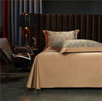 Gold bedspread with pale blue baroque pillow shams for luxury  bedroom, ZLIKAN – L&B