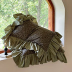 Olive green floral ruffle duvet cover set in 100% cotton, MOSSBELLE styled in a cottagecore bedroom – L&B