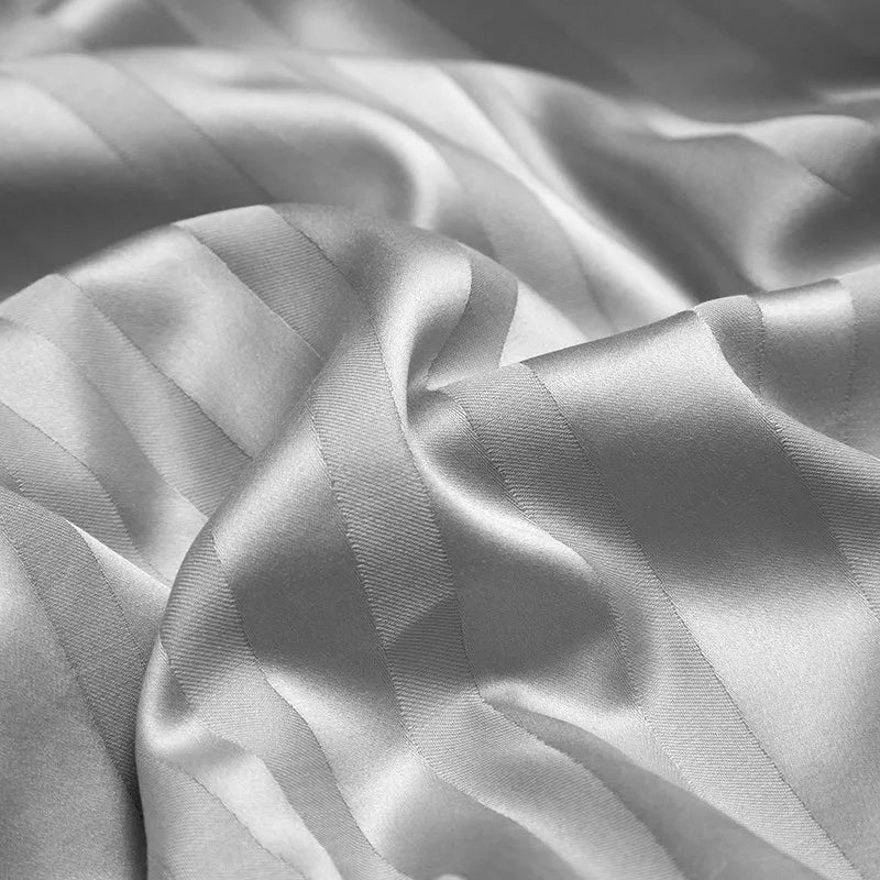 Close-up of lustrous silver gray 1500TC long-staple cotton fabric, LUSTRA SILVER – L&B