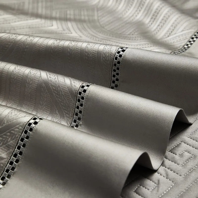 Pewter gray long-staple cotton bedding with delicate openwork edge trim, LUSTRA PEWTER – L&B