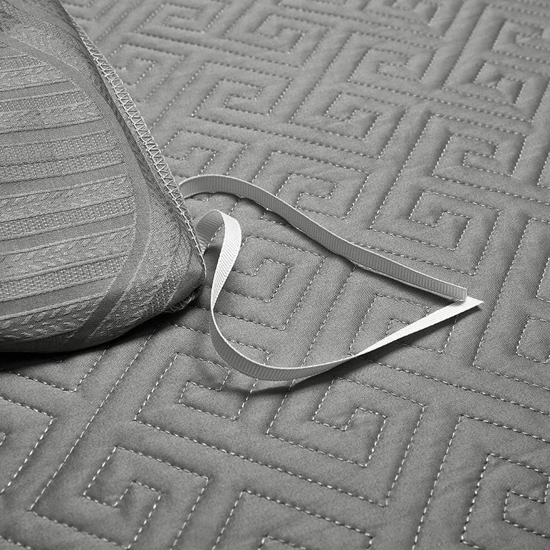 Interior corner tie detail on pewter gray geometric duvet cover, LUSTRA PEWTER – L&B