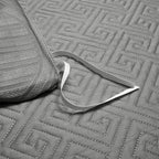 Interior corner tie detail on pewter gray geometric duvet cover, LUSTRA PEWTER – L&B