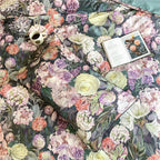 Close-up of black floral bedding with pink roses, peonies and hydrangea-style blooms, FLOWER GARDEN – L&B